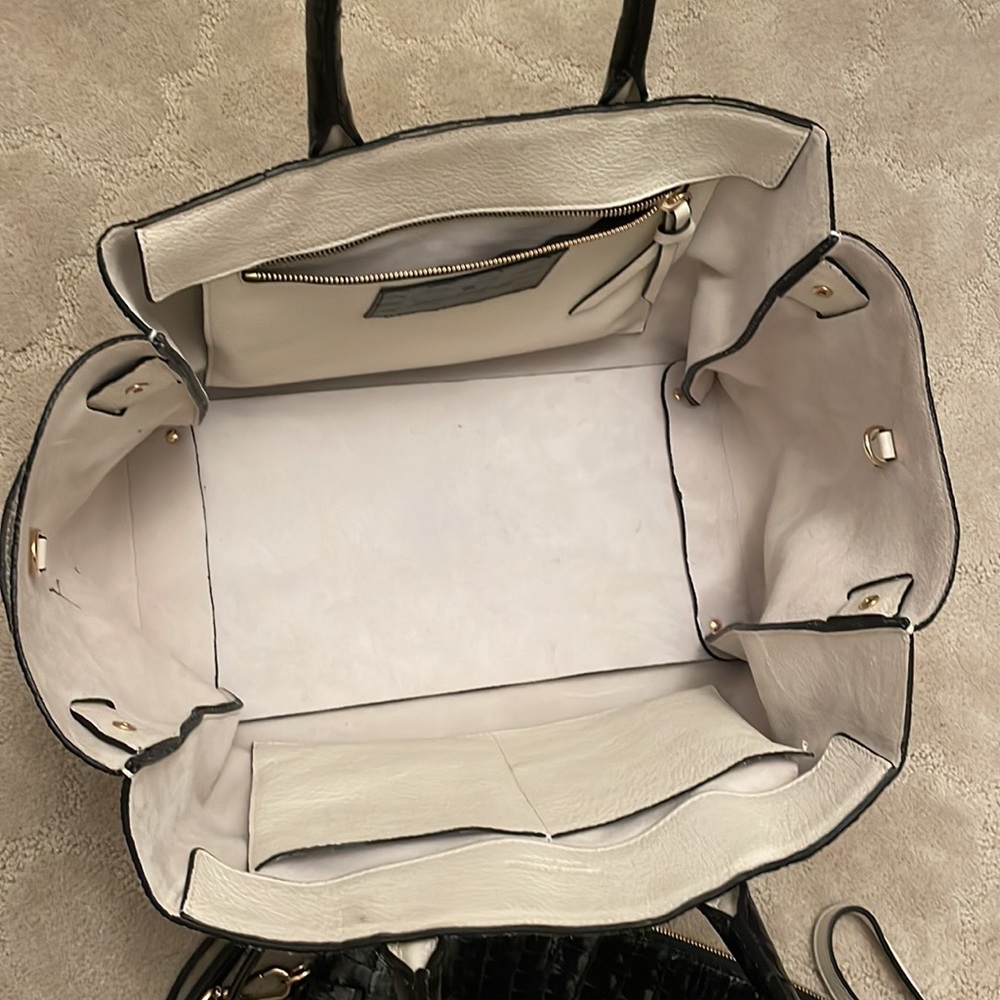 Auth Nancy Gonzalez Cristie Black Croc Leather Linen Convertible Tote w Clutch - Picture 12 of 16